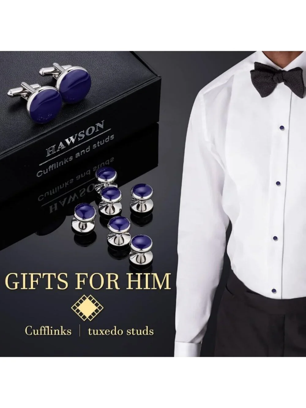 Elegant Men's Cufflinks & Tuxedo Studs Set with Gift Box - Perfect for Weddings